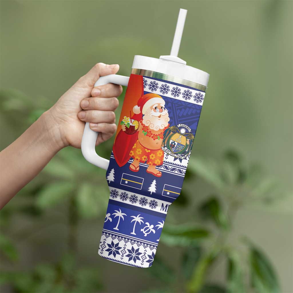 Nauru Christmas Tumbler With Handle Cute Santa Coat Of Arms Merry Xmas - Polynesian Pride