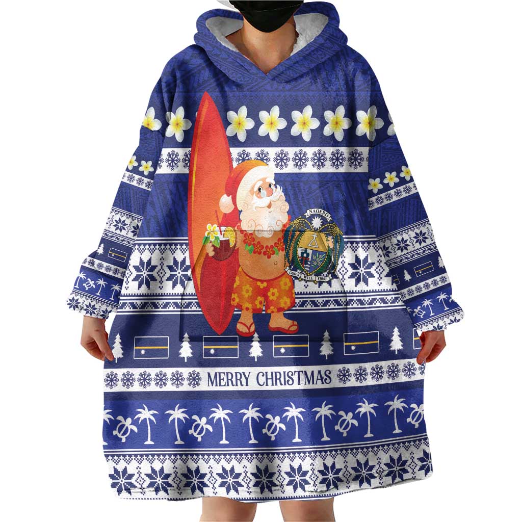Nauru Christmas Wearable Blanket Hoodie Cute Santa Coat Of Arms Merry Xmas - Polynesian Pride