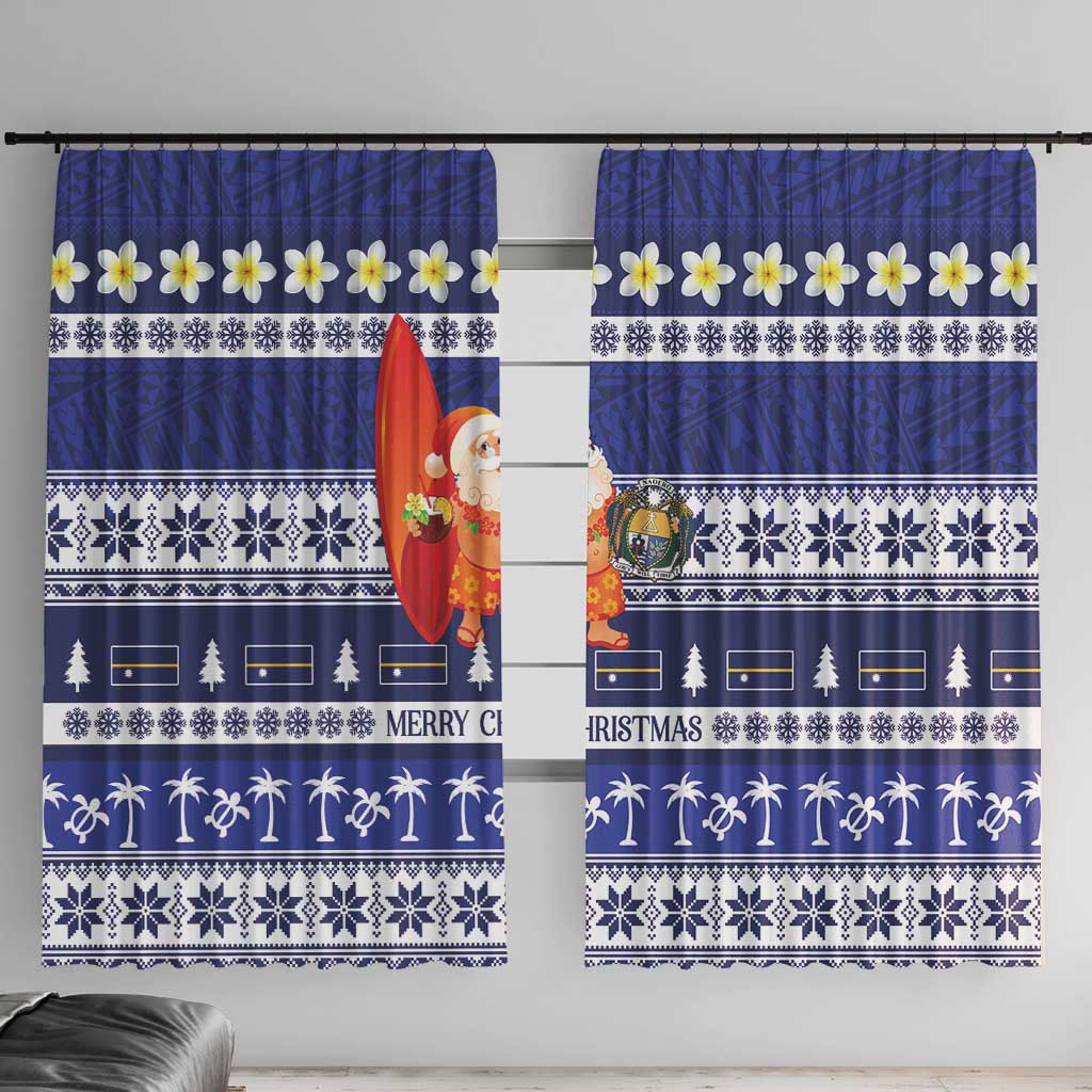 Nauru Christmas Window Curtain Cute Santa Coat Of Arms Merry Xmas - Polynesian Pride
