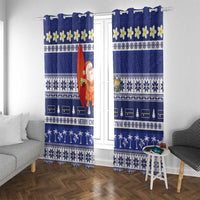 Nauru Christmas Window Curtain Cute Santa Coat Of Arms Merry Xmas - Polynesian Pride