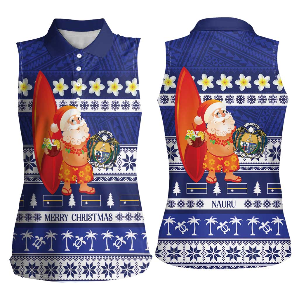 Nauru Christmas Women Sleeveless Polo Shirt Cute Santa Coat Of Arms Merry Xmas - Polynesian Pride