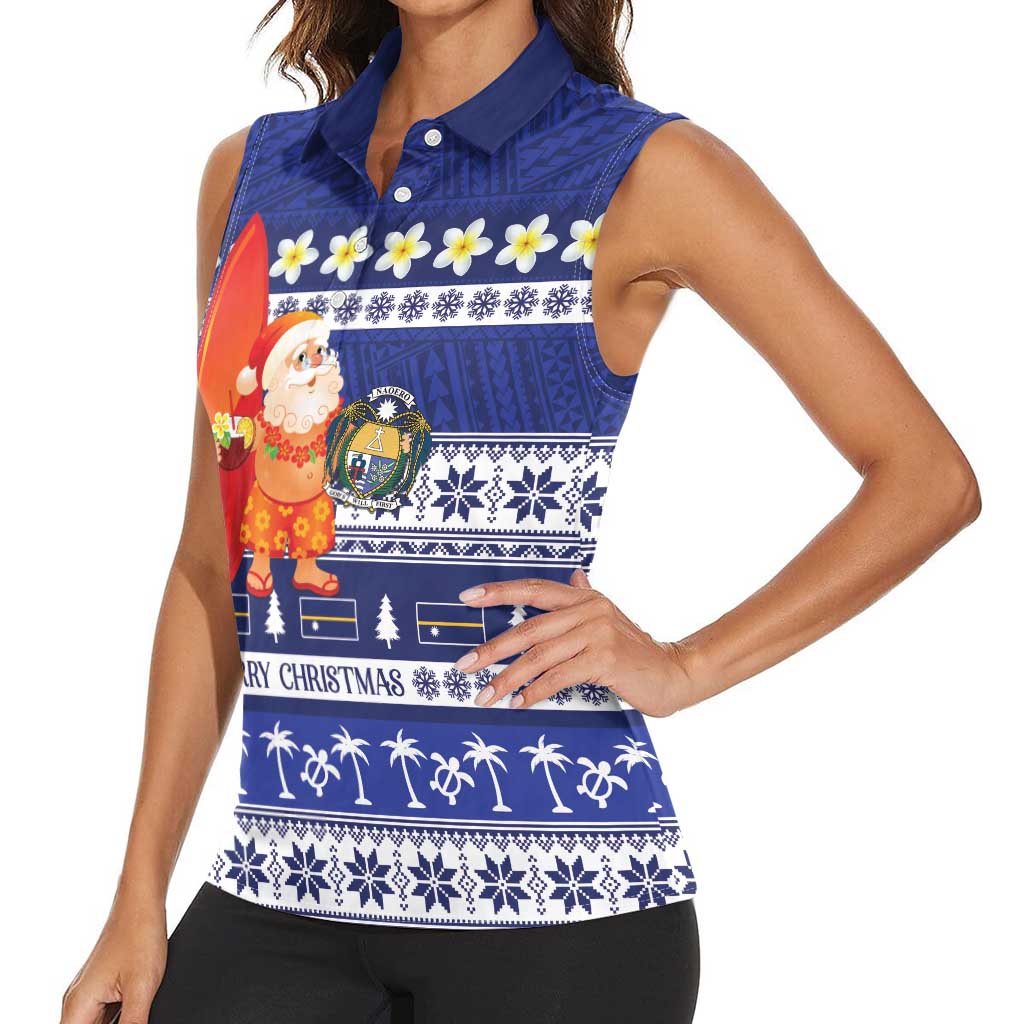 Nauru Christmas Women Sleeveless Polo Shirt Cute Santa Coat Of Arms Merry Xmas - Polynesian Pride