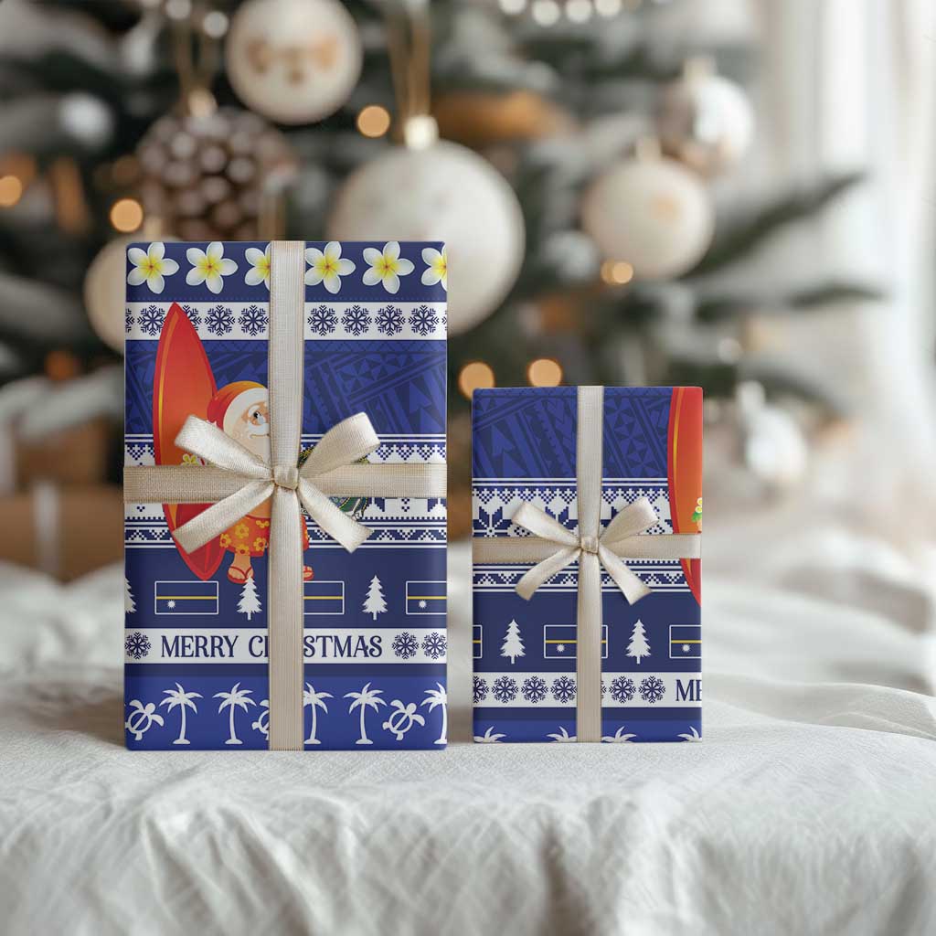 Nauru Christmas Wrapping Paper Cute Santa Coat Of Arms Merry Xmas - Polynesian Pride
