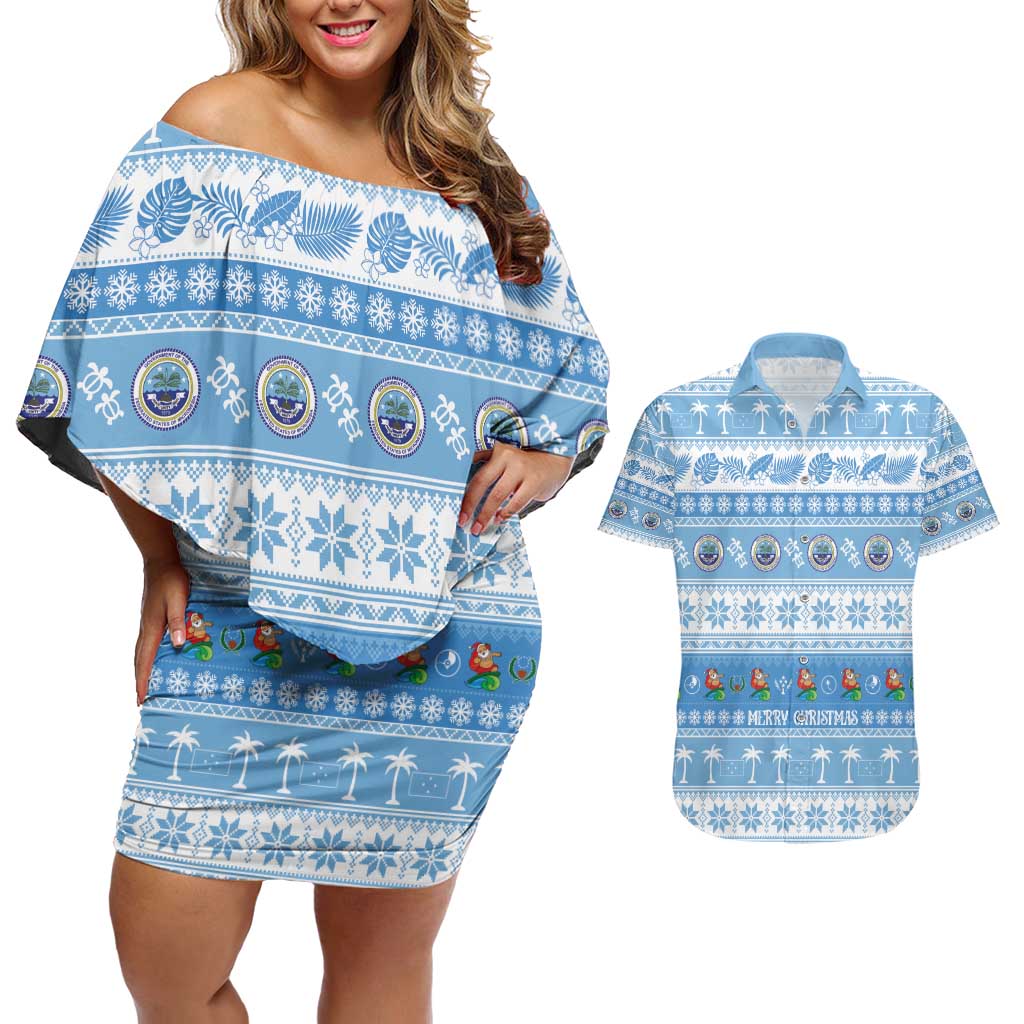 FSM Christmas Couples Matching Off Shoulder Short Dress and Hawaiian Shirt Merry Xmas Federated States of Micronesia - Polynesian Pride