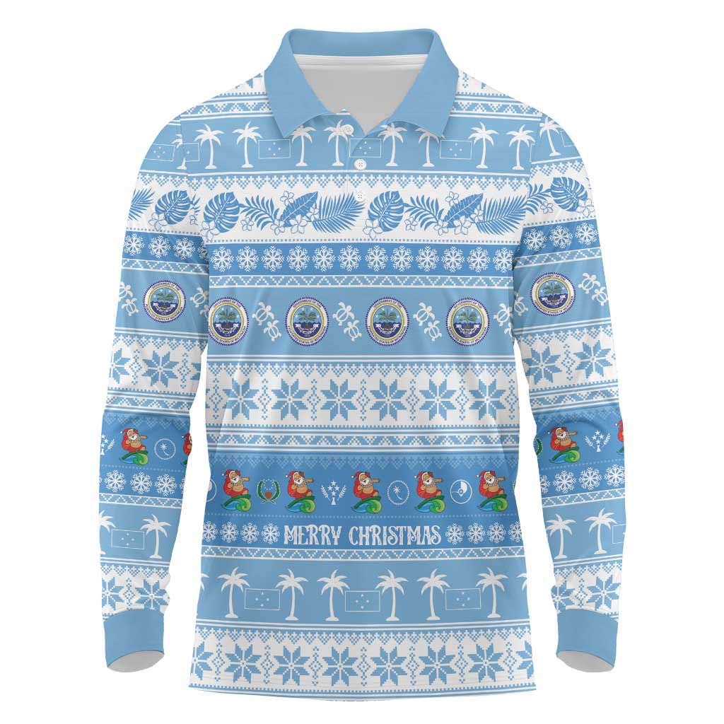 FSM Christmas Long Sleeve Polo Shirt Merry Xmas Federated States of Micronesia - Polynesian Pride