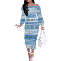FSM Christmas Off The Shoulder Long Sleeve Dress Merry Xmas Federated States of Micronesia - Polynesian Pride