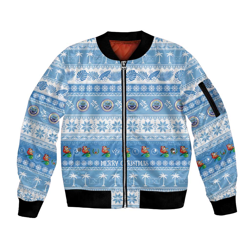 FSM Christmas Sleeve Zip Bomber Jacket Merry Xmas Federated States of Micronesia - Polynesian Pride
