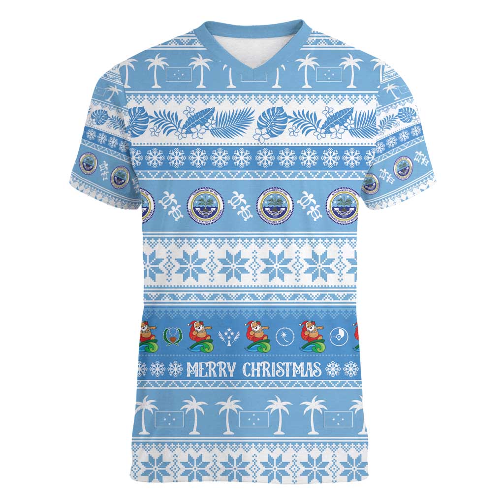 FSM Christmas Women V-Neck T-Shirt Merry Xmas Federated States of Micronesia - Polynesian Pride