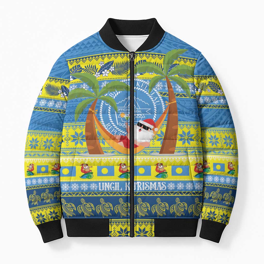 Palau Christmas Bomber Puffer Jacket Chilling Santa Ungil Kurismas - Polynesian Pride