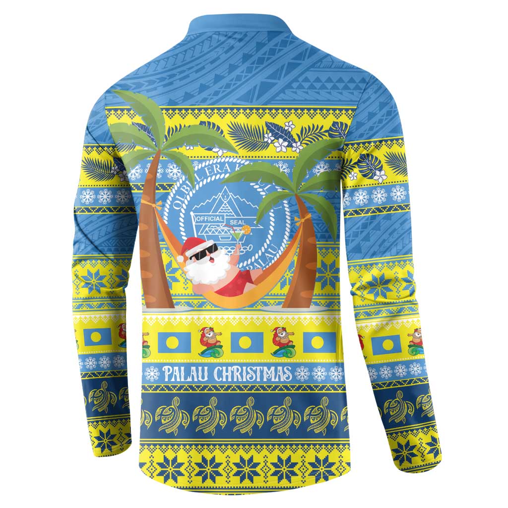 Palau Christmas Button Sweatshirt Chilling Santa Ungil Kurismas - Polynesian Pride
