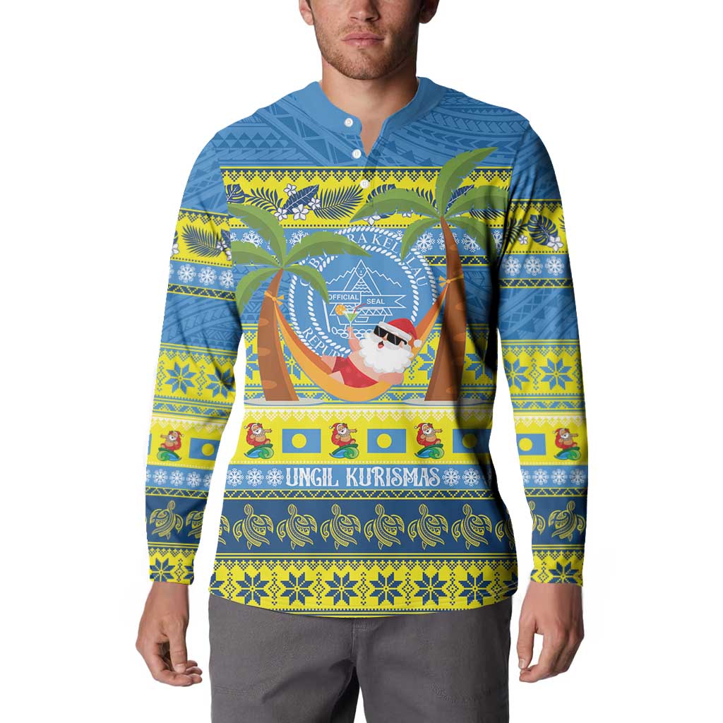 Palau Christmas Button Sweatshirt Chilling Santa Ungil Kurismas - Polynesian Pride