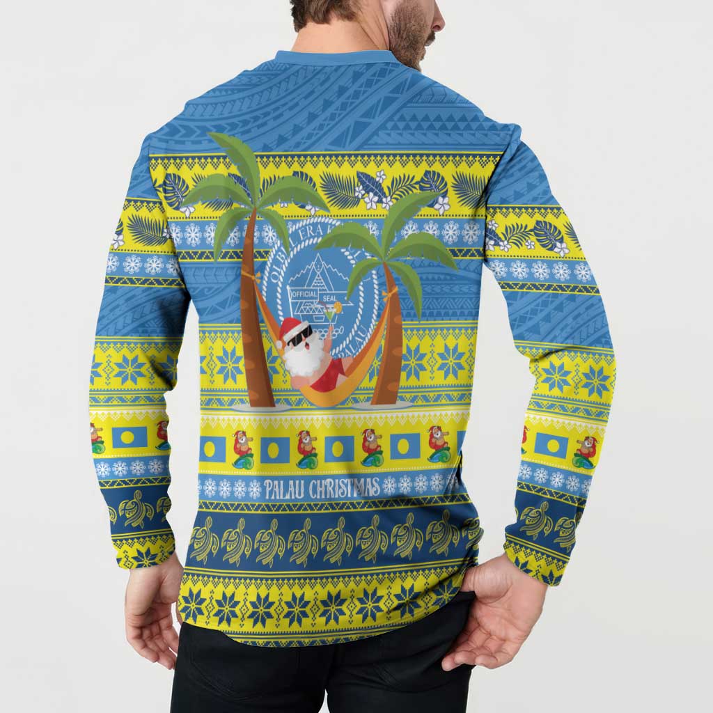Palau Christmas Button Sweatshirt Chilling Santa Ungil Kurismas - Polynesian Pride