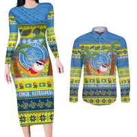 Palau Christmas Couples Matching Long Sleeve Bodycon Dress and Long Sleeve Button Shirt Chilling Santa Ungil Kurismas - Polynesian Pride