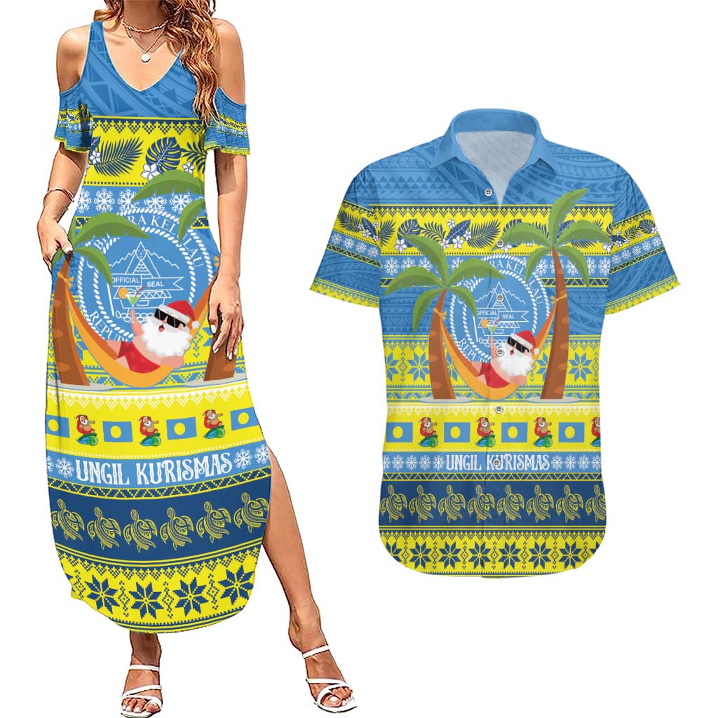 Palau Christmas Couples Matching Summer Maxi Dress and Hawaiian Shirt Chilling Santa Ungil Kurismas - Polynesian Pride