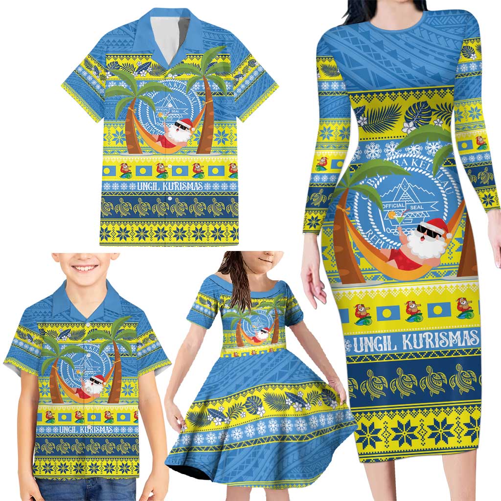 Palau Christmas Family Matching Long Sleeve Bodycon Dress and Hawaiian Shirt Chilling Santa Ungil Kurismas - Polynesian Pride