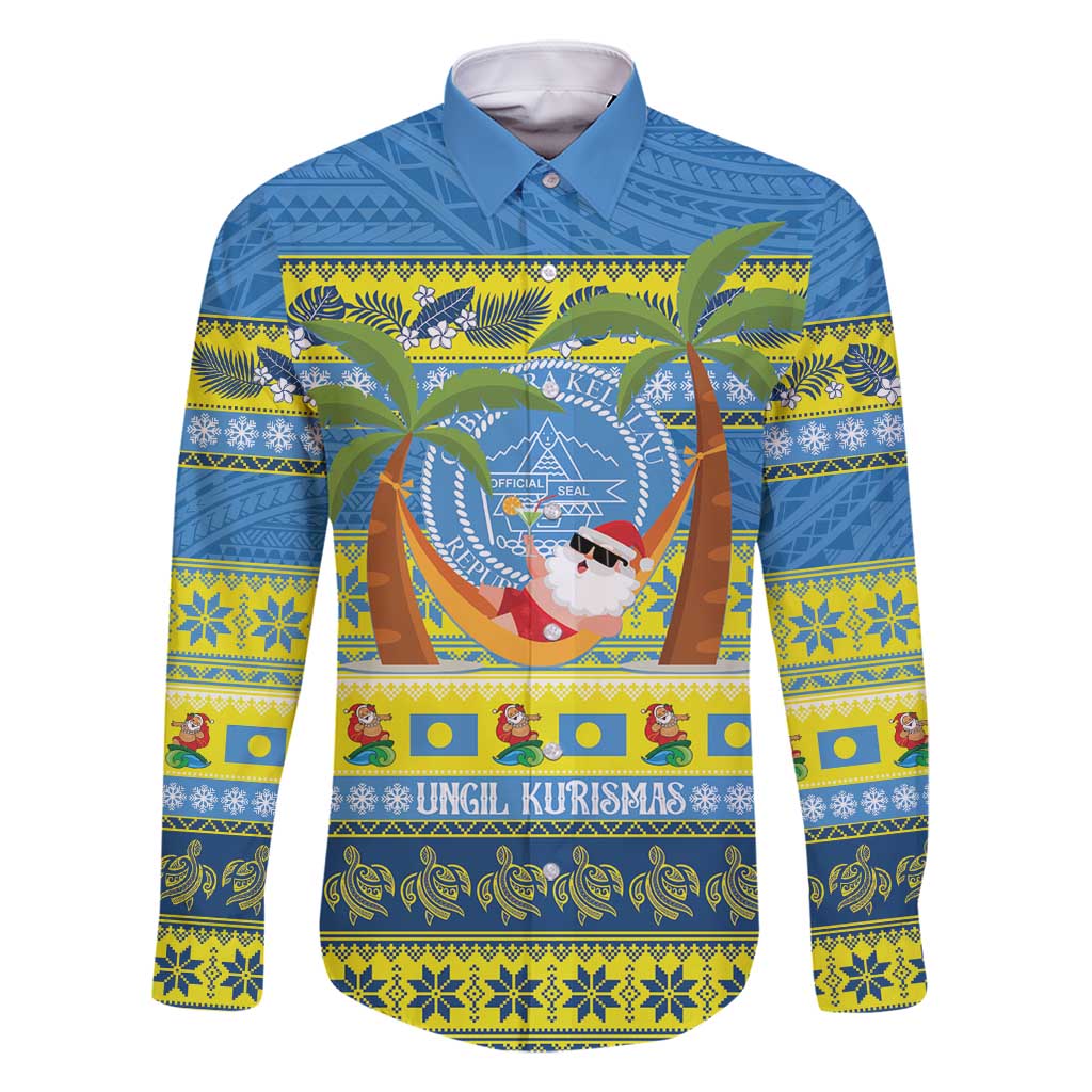 Palau Christmas Family Matching Long Sleeve Bodycon Dress and Hawaiian Shirt Chilling Santa Ungil Kurismas - Polynesian Pride