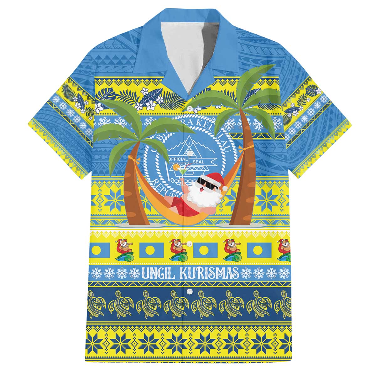 Palau Christmas Family Matching Off The Shoulder Long Sleeve Dress and Hawaiian Shirt Chilling Santa Ungil Kurismas - Polynesian Pride