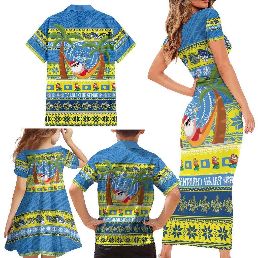 Palau Christmas Family Matching Short Sleeve Bodycon Dress and Hawaiian Shirt Chilling Santa Ungil Kurismas - Polynesian Pride