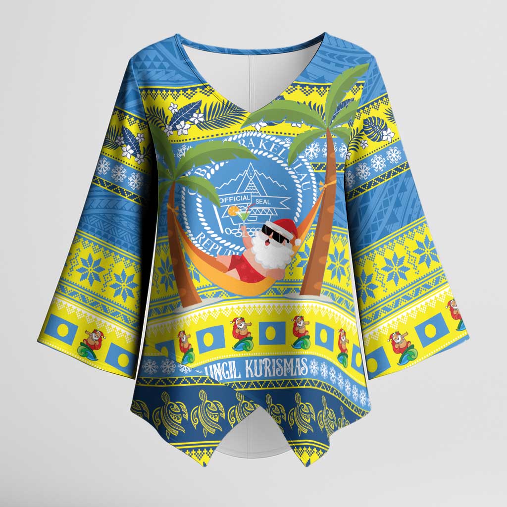 Palau Christmas Kimono Sleeve Blouse Chilling Santa Ungil Kurismas - Polynesian Pride