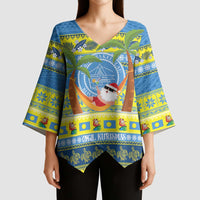 Palau Christmas Kimono Sleeve Blouse Chilling Santa Ungil Kurismas - Polynesian Pride