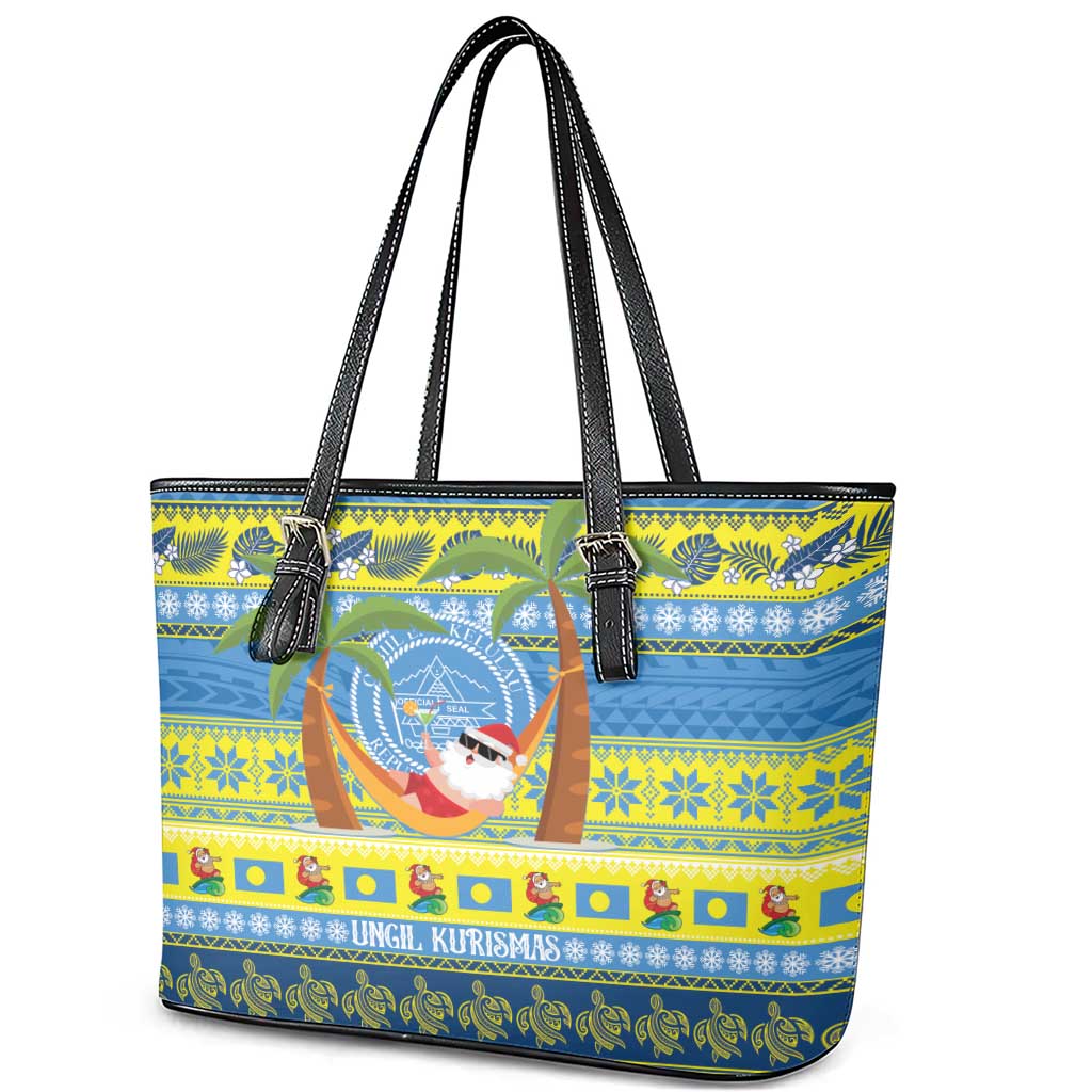 Palau Christmas Leather Tote Bag Chilling Santa Ungil Kurismas - Polynesian Pride