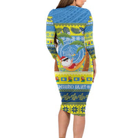 Palau Christmas Long Sleeve Bodycon Dress Chilling Santa Ungil Kurismas - Polynesian Pride