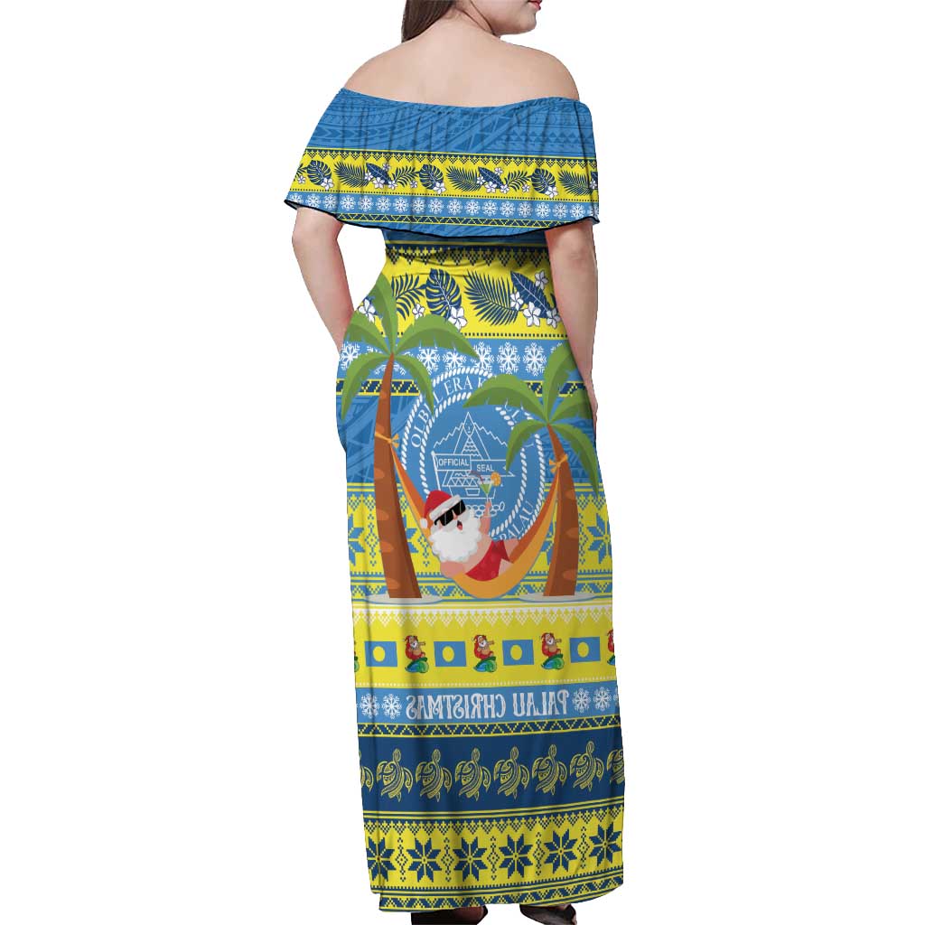 Palau Christmas Off Shoulder Maxi Dress Chilling Santa Ungil Kurismas - Polynesian Pride