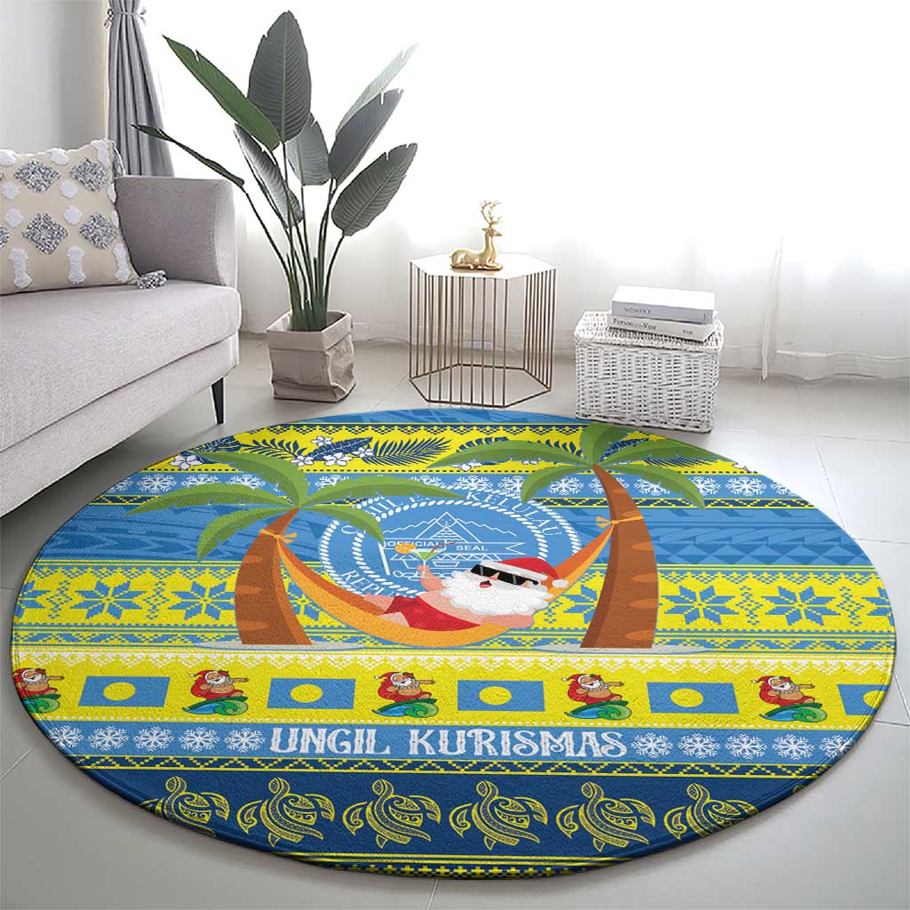 Palau Christmas Round Carpet Chilling Santa Ungil Kurismas - Polynesian Pride