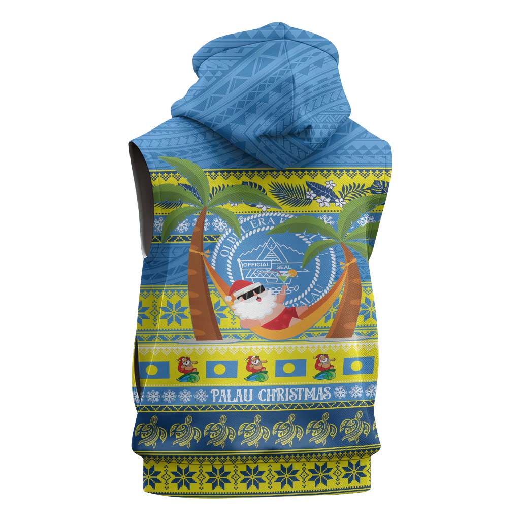 Palau Christmas Sleeveless Zip Hoodie Chilling Santa Ungil Kurismas - Polynesian Pride