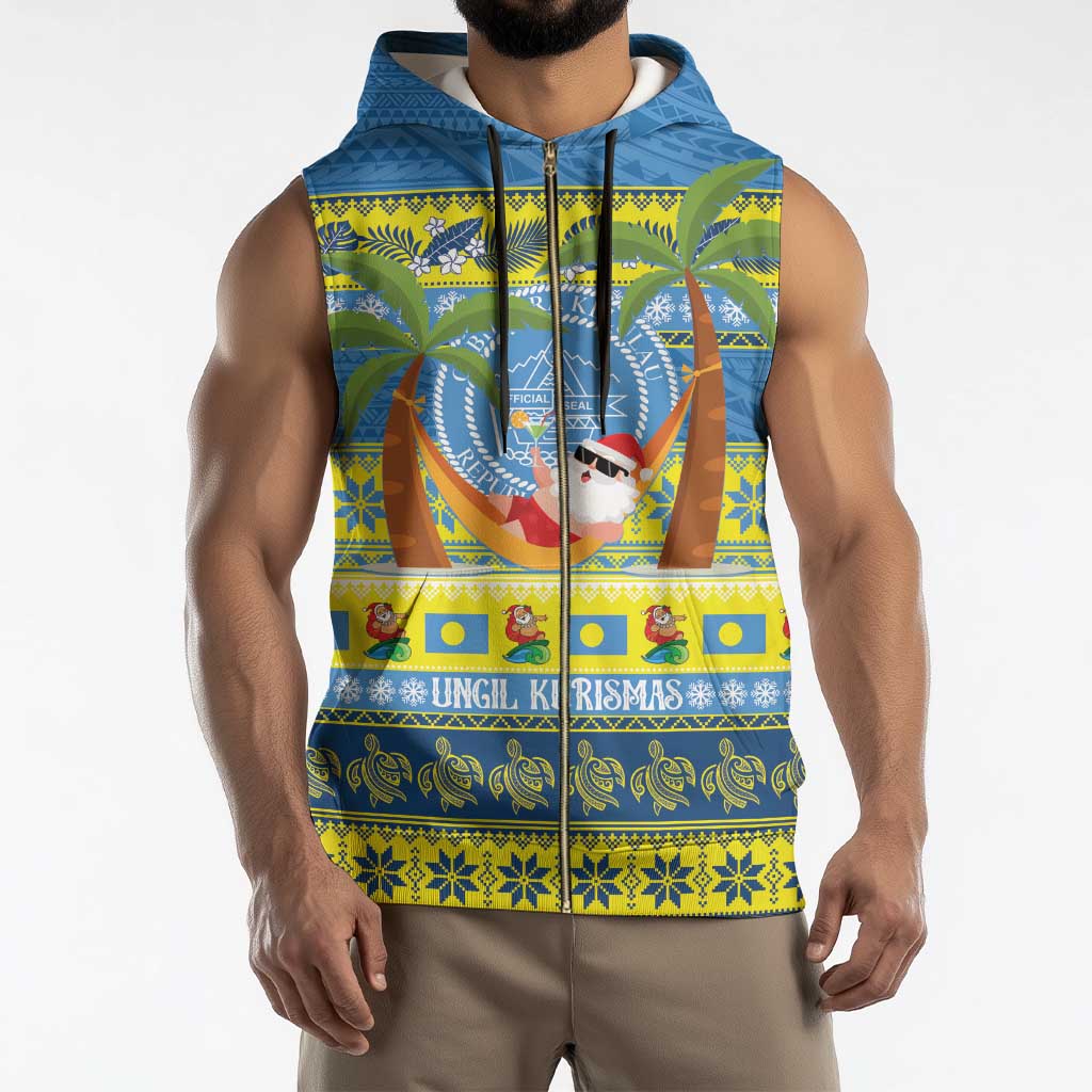 Palau Christmas Sleeveless Zip Hoodie Chilling Santa Ungil Kurismas - Polynesian Pride