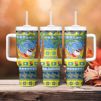 Palau Christmas Tumbler With Handle Chilling Santa Ungil Kurismas - Polynesian Pride