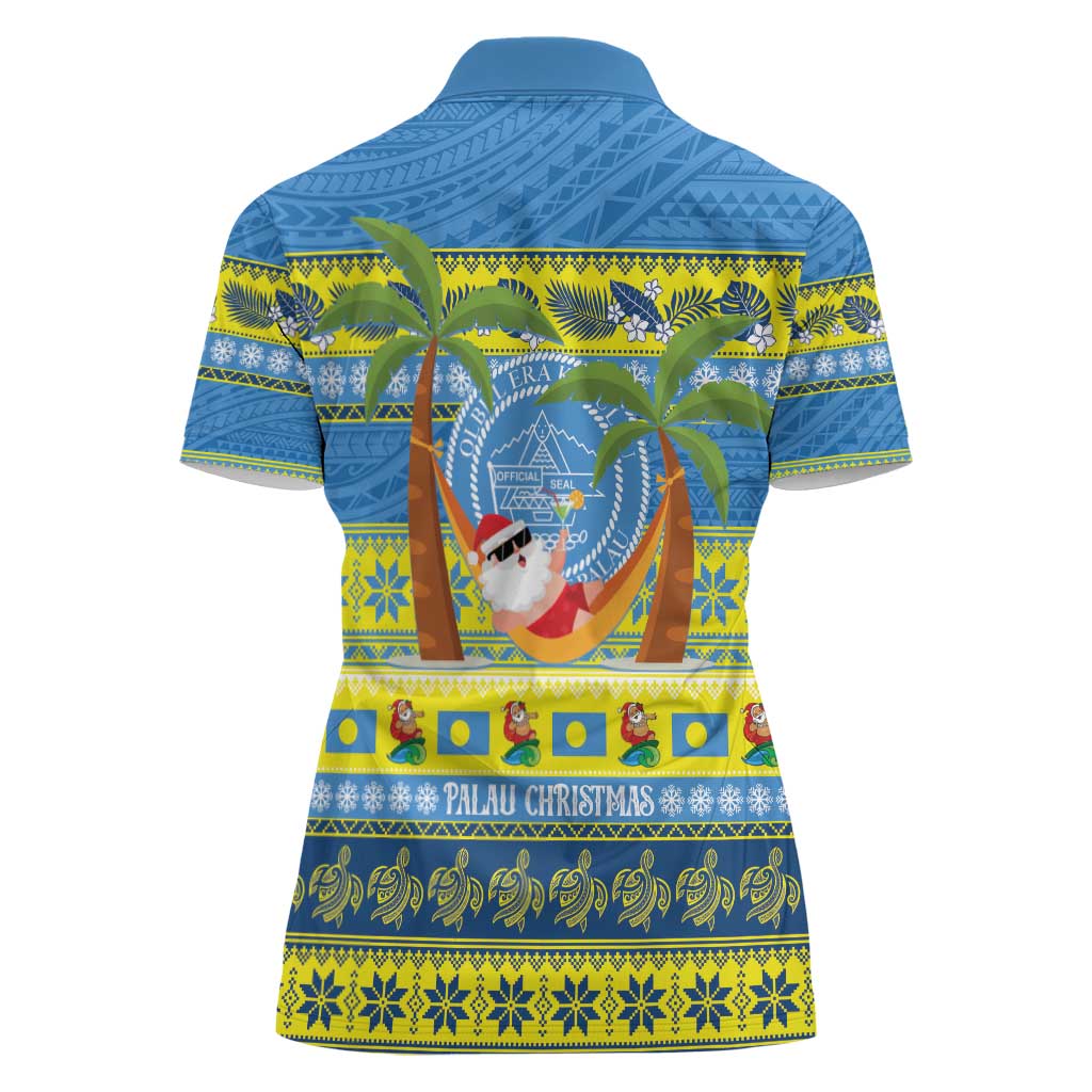 Palau Christmas Women Polo Shirt Chilling Santa Ungil Kurismas - Polynesian Pride