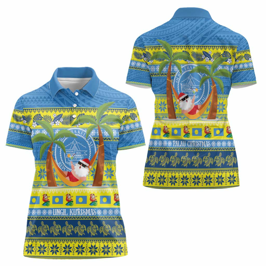 Palau Christmas Women Polo Shirt Chilling Santa Ungil Kurismas - Polynesian Pride