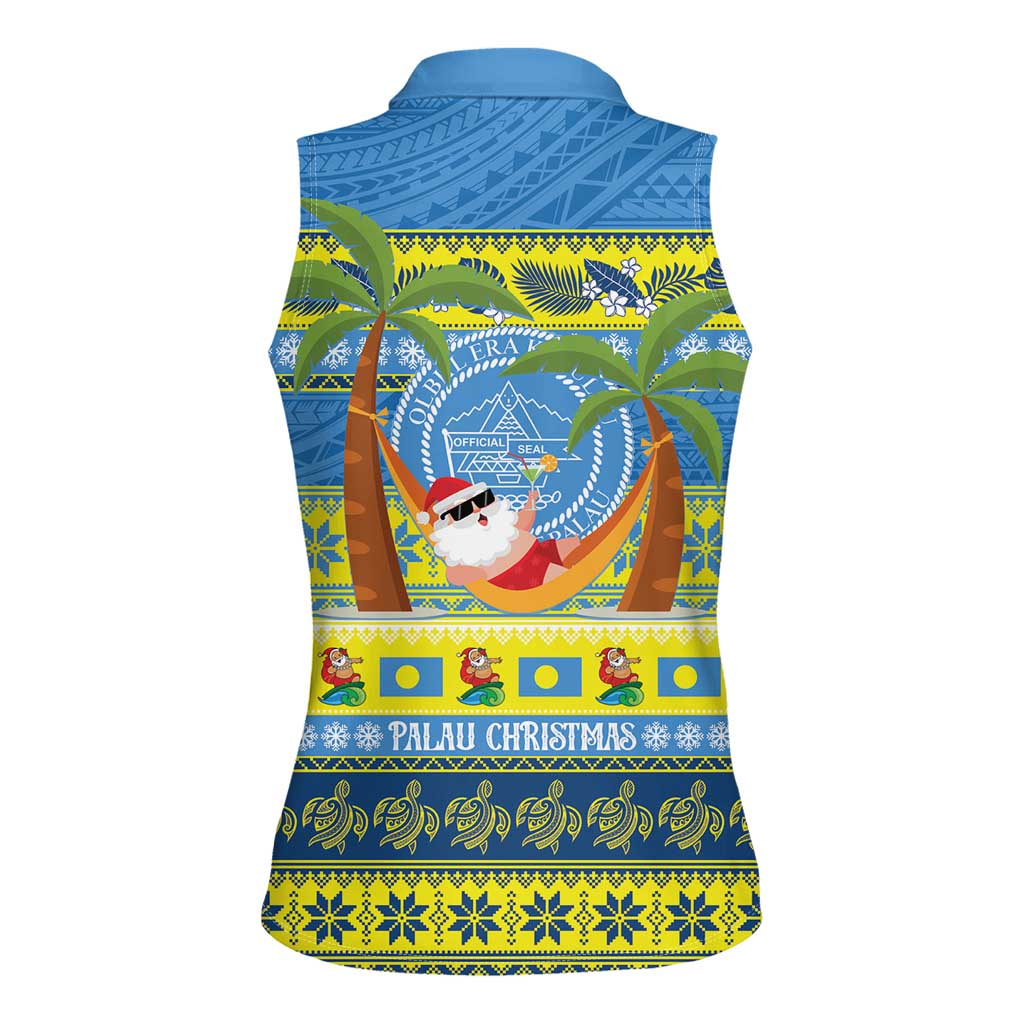 Palau Christmas Women Sleeveless Polo Shirt Chilling Santa Ungil Kurismas - Polynesian Pride