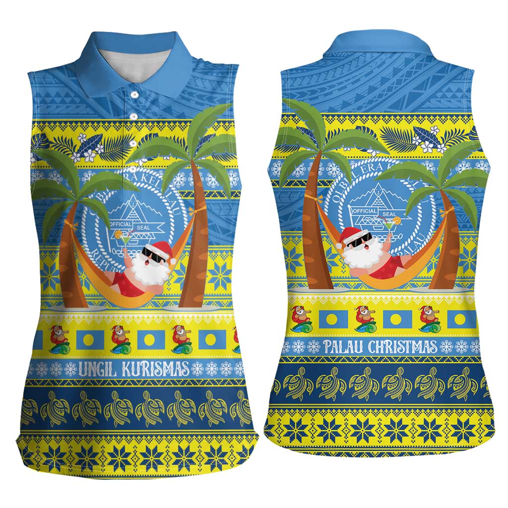 Palau Christmas Women Sleeveless Polo Shirt Chilling Santa Ungil Kurismas - Polynesian Pride