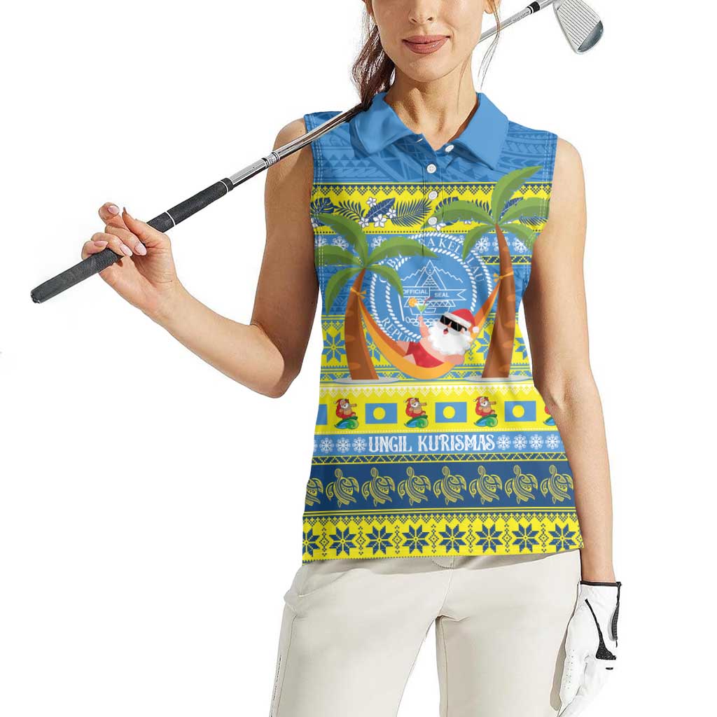 Palau Christmas Women Sleeveless Polo Shirt Chilling Santa Ungil Kurismas - Polynesian Pride