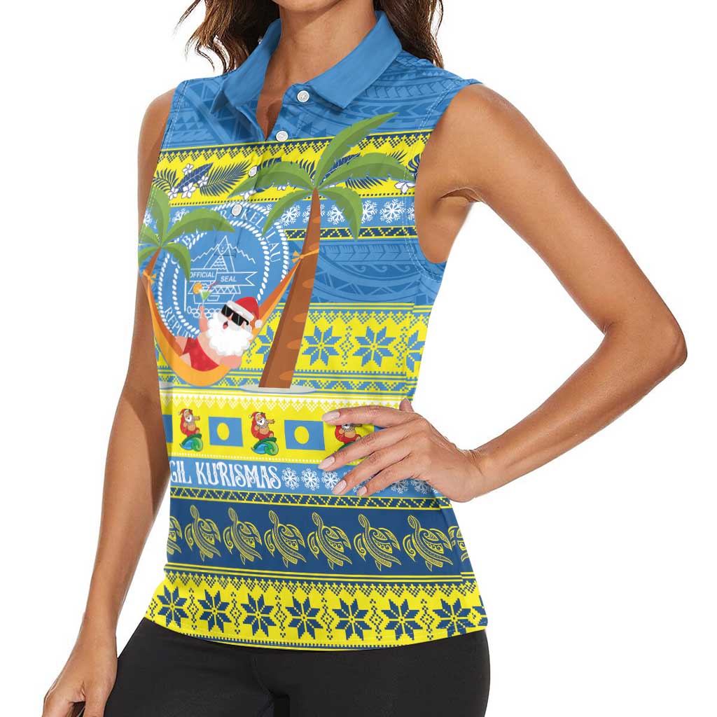 Palau Christmas Women Sleeveless Polo Shirt Chilling Santa Ungil Kurismas - Polynesian Pride