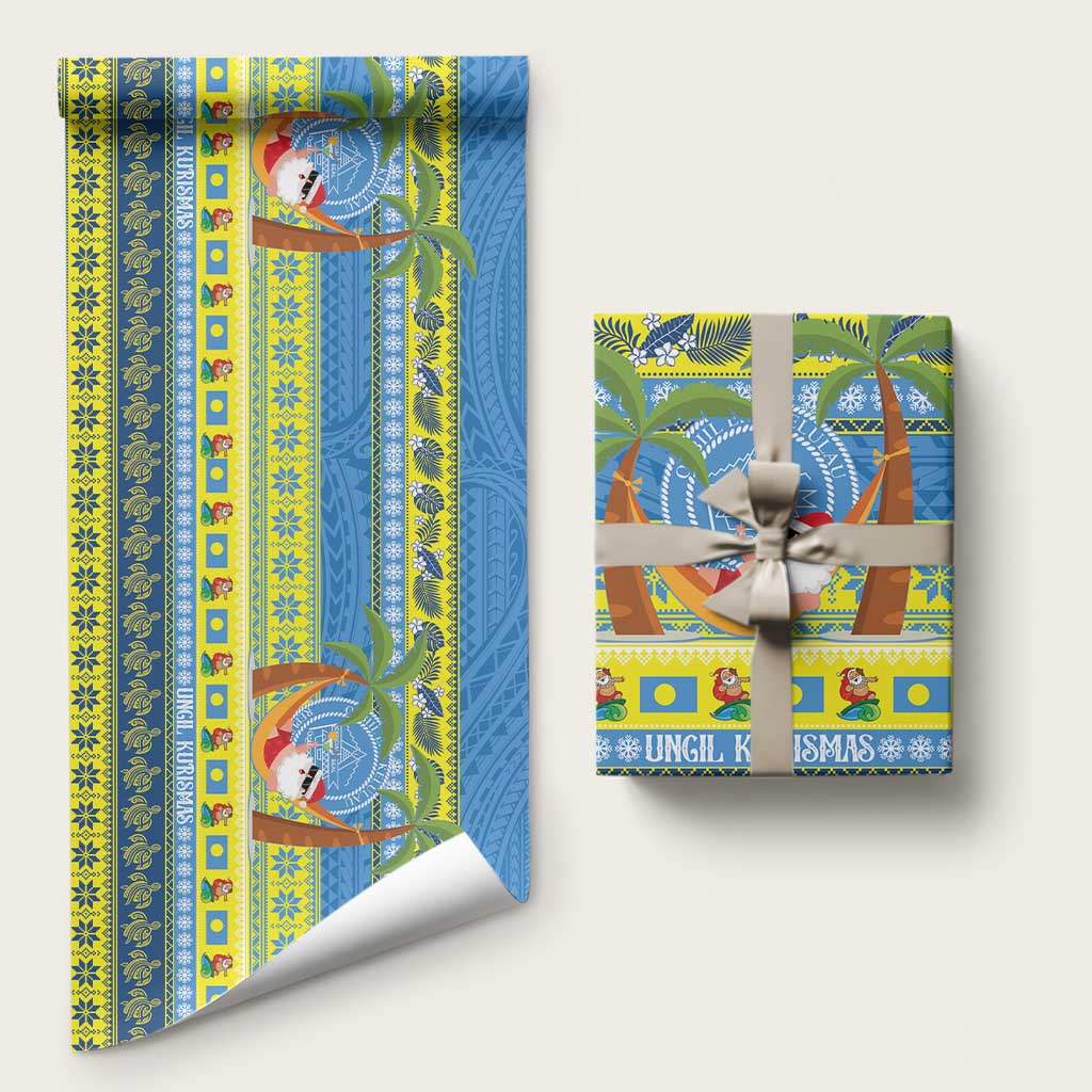 Palau Christmas Wrapping Paper Chilling Santa Ungil Kurismas - Polynesian Pride