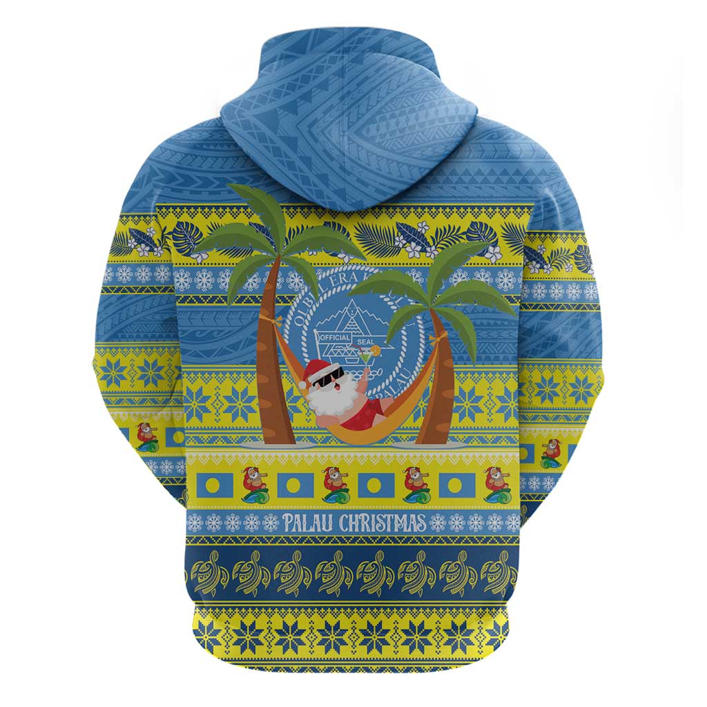 Palau Christmas Zip Hoodie Chilling Santa Ungil Kurismas - Polynesian Pride