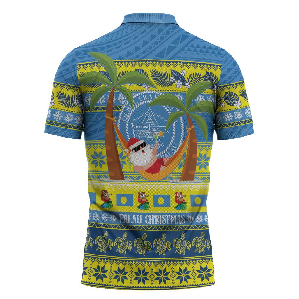Palau Christmas Zipper Polo Shirt Chilling Santa Ungil Kurismas - Polynesian Pride
