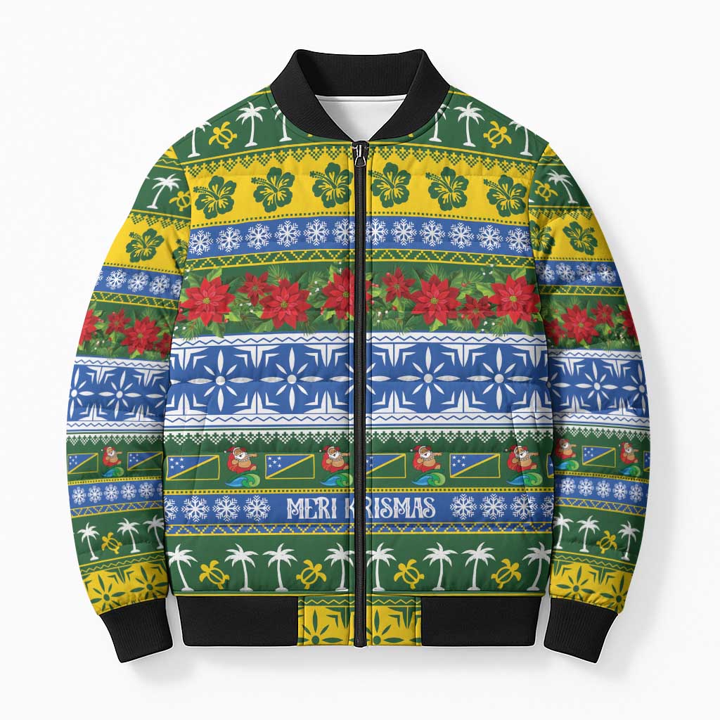Solomon Islands Christmas Bomber Puffer Jacket The Solomons Melanesian Meri Krismas - Polynesian Pride