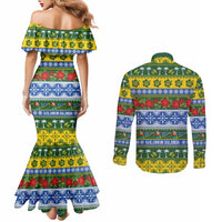 Solomon Islands Christmas Couples Matching Mermaid Dress and Long Sleeve Button Shirt The Solomons Melanesian Meri Krismas LT14 - Polynesian Pride