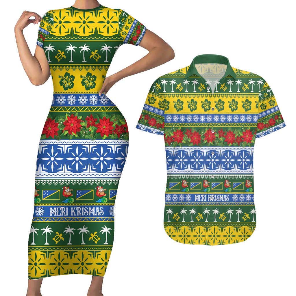 Solomon Islands Christmas Couples Matching Short Sleeve Bodycon Dress and Hawaiian Shirt The Solomons Melanesian Meri Krismas - Polynesian Pride