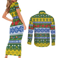 Solomon Islands Christmas Couples Matching Short Sleeve Bodycon Dress and Long Sleeve Button Shirt The Solomons Melanesian Meri Krismas LT14 - Polynesian Pride