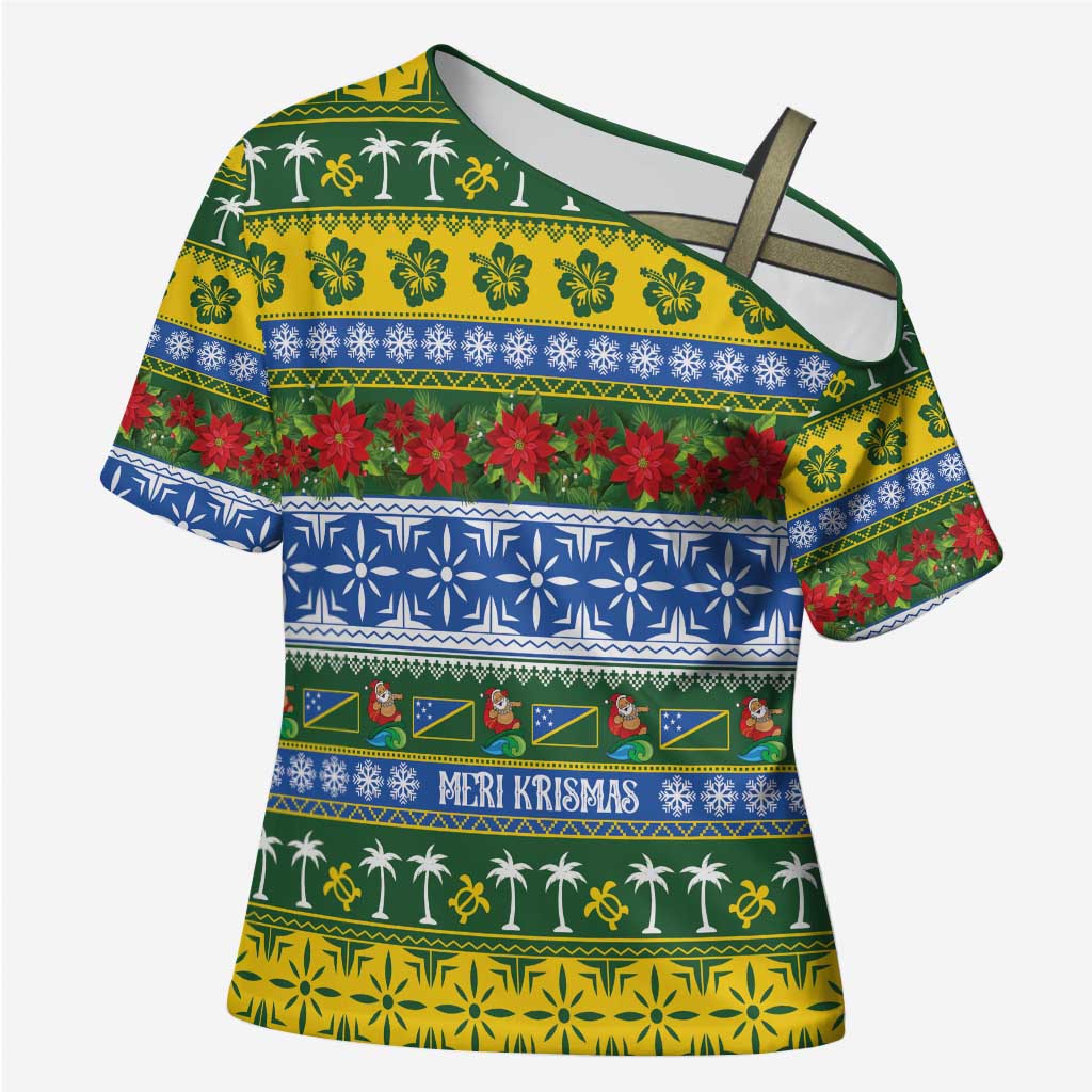 Solomon Islands Christmas Cross Shoulder Shirt The Solomons Melanesian Meri Krismas - Polynesian Pride