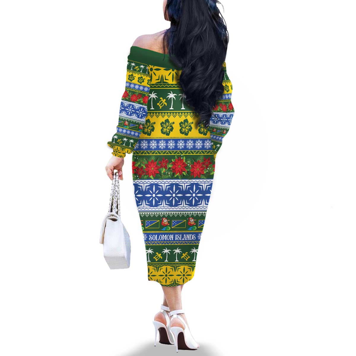 Solomon Islands Christmas Family Matching Off The Shoulder Long Sleeve Dress and Hawaiian Shirt The Solomons Melanesian Meri Krismas - Polynesian Pride