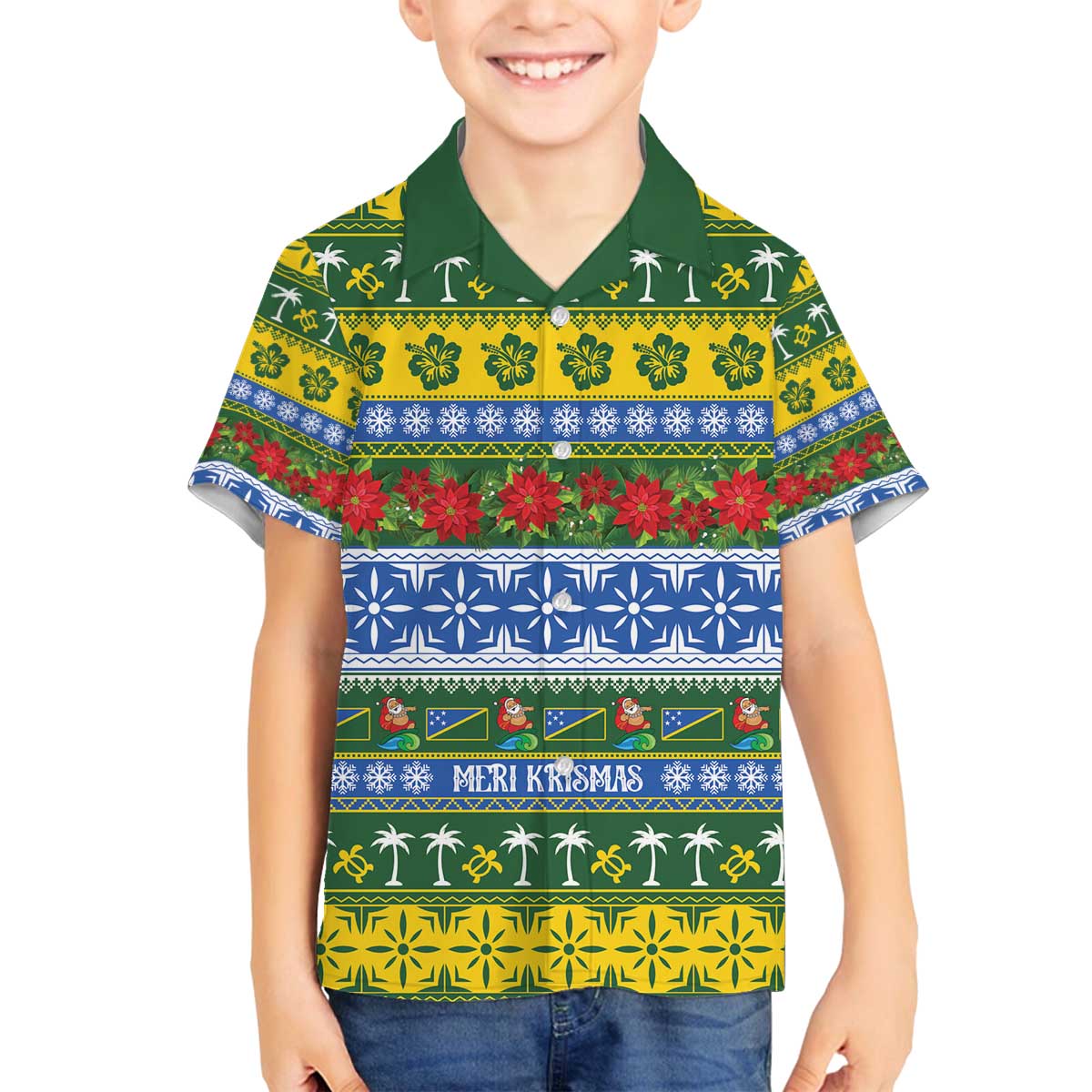 Solomon Islands Christmas Family Matching Off The Shoulder Long Sleeve Dress and Hawaiian Shirt The Solomons Melanesian Meri Krismas - Polynesian Pride