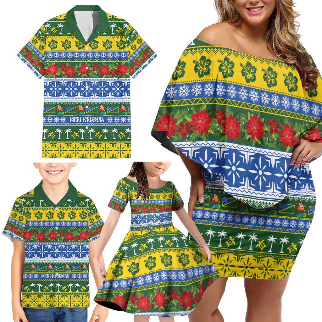 Solomon Islands Christmas Family Matching Off Shoulder Short Dress and Hawaiian Shirt The Solomons Melanesian Meri Krismas - Polynesian Pride