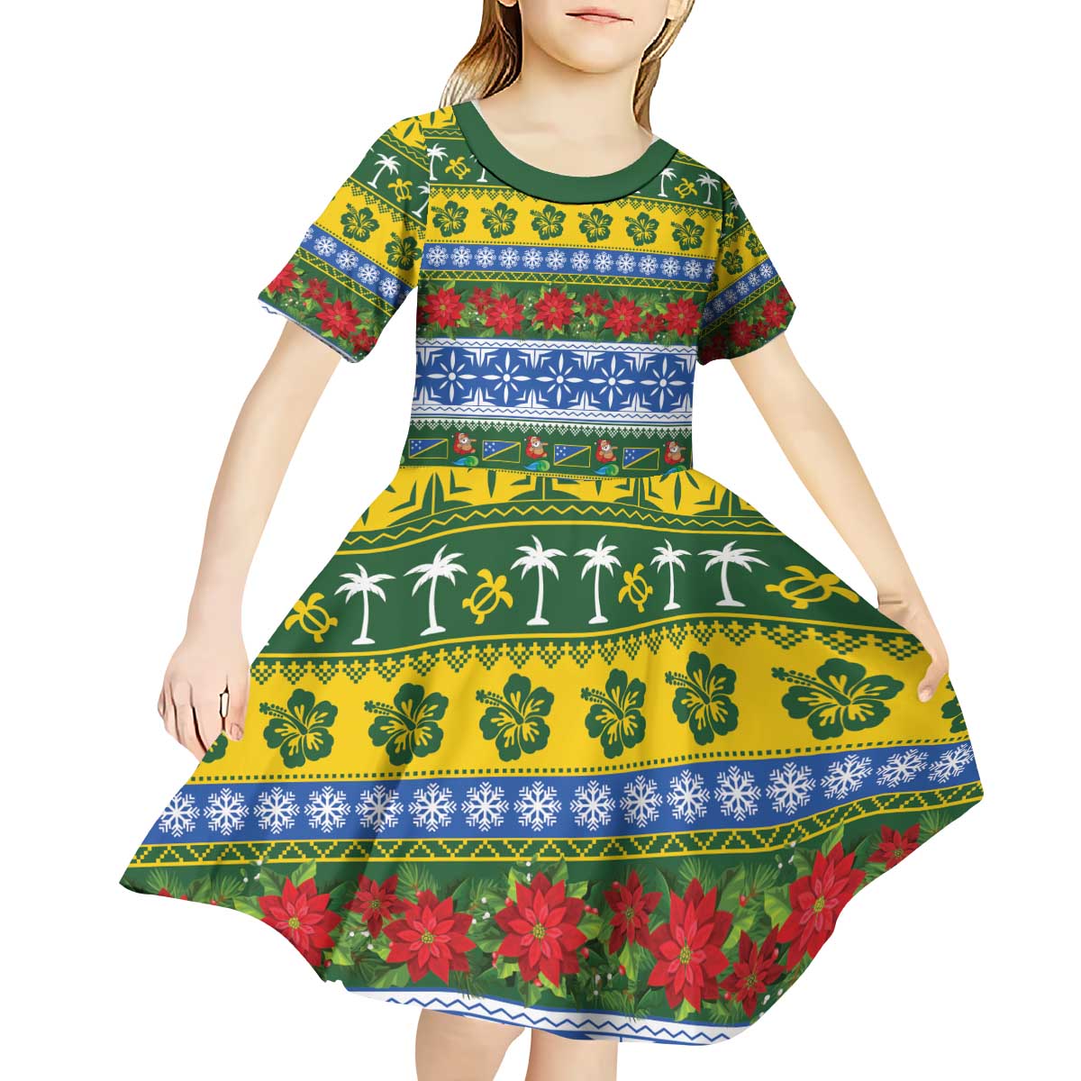 Solomon Islands Christmas Kid Short Sleeve Dress The Solomons Melanesian Meri Krismas LT14 - Polynesian Pride