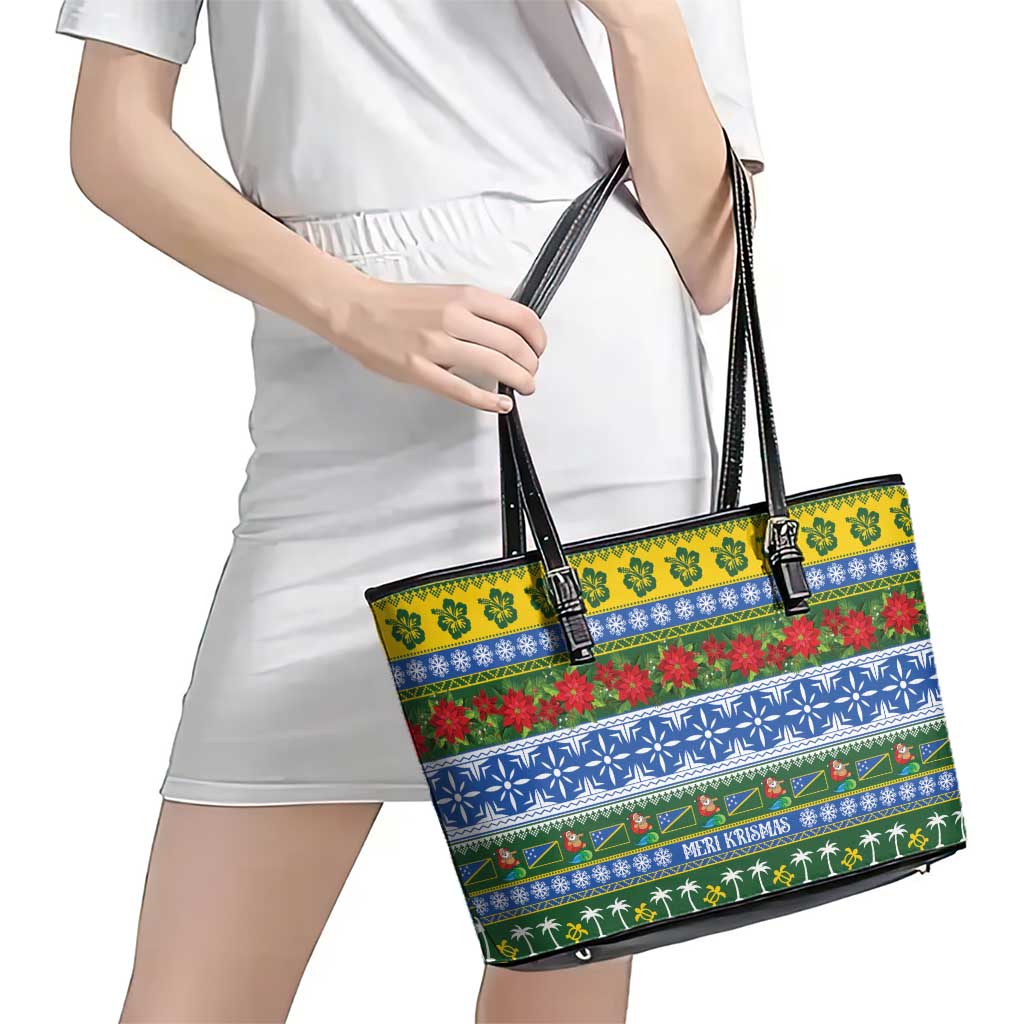Solomon Islands Christmas Leather Tote Bag The Solomons Melanesian Meri Krismas - Polynesian Pride